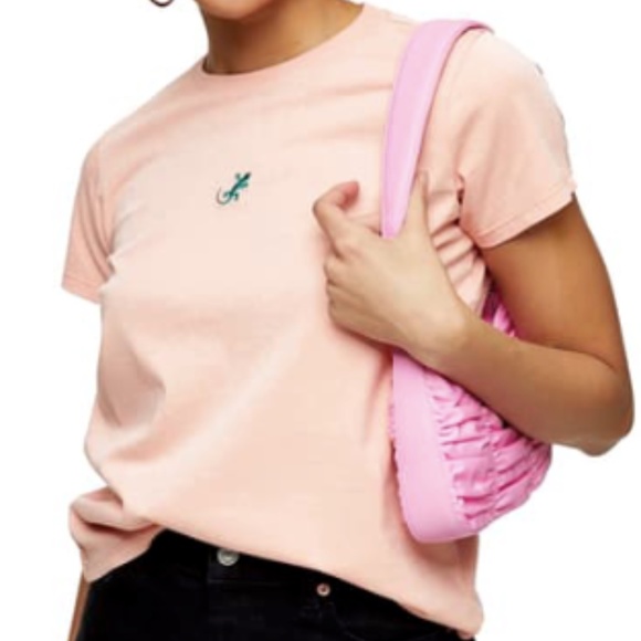 Topshop Tops - TOPSHOP Embroidered Gecko T-shirt In Apricot